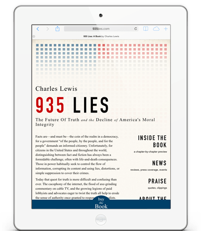 935lies.com on iPad -- Website for 935 Lies, the book by Charles Lewis