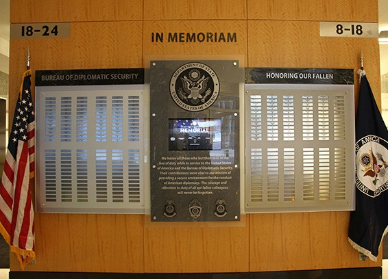 US State Department DS Fallen Memorial with Touchscren Kiosk at Headquarters in Rosslyn VA outside of Washington DC