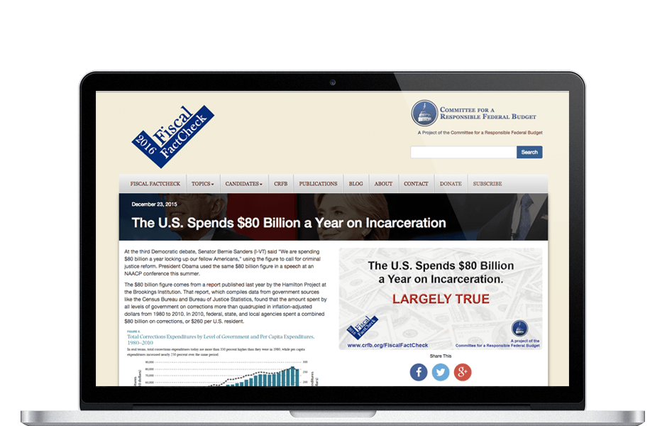 Screenshot of Fiscal FactCheck WordPress website for Washington DC think tank
